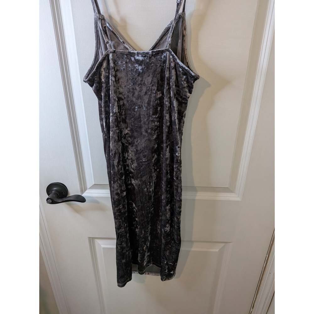 Kendall & Kylie Womens Silver Crushed Velvet V-Neck Midi Slip Dress Size Small